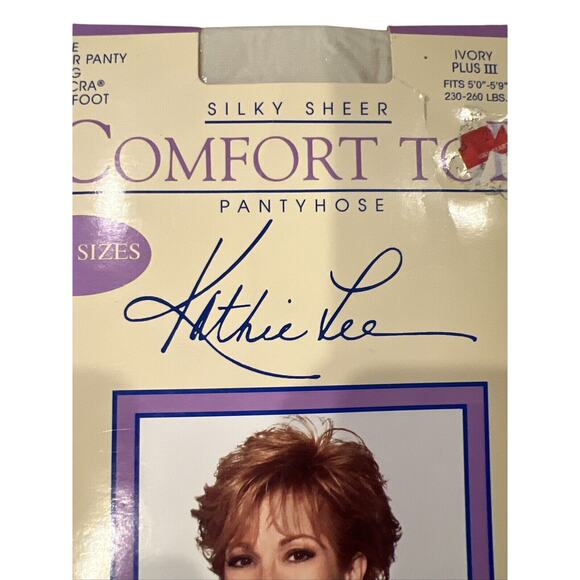 Kathie Lee Comfort Top Lycra Pantyhose Silky Leg Sandalfoot Plus Sz III Ivory - Picture 5 of 7